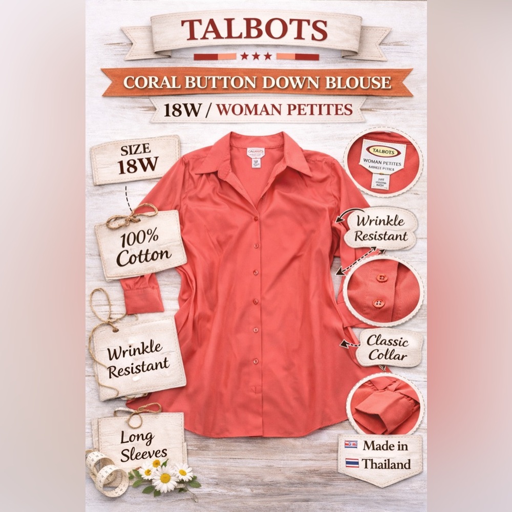 Talbots Coral Button-Front Cotton Shirt